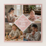 Custom 1st Mother's Day Photo Collage Pink Floral Legpuzzel<br><div class="desc">Turn a milestone celebration into a fun, interactive keepsake with this personalized First Mother’s Day 4-photo collage puzzle. This custom jigsaw features a soft blush-pink diamond centerpiece with elegant white script, framed by four of your most precious high-resolution memories. The delicate floral illustration and "My First Mother's Day" message make...</div>