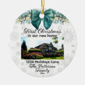 Custom 1st Xmas New Home Photos Street Adres Keramisch Ornament (Voorkant)