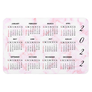 Custom 2022 Roze marmer Calendar Magnet Magneet