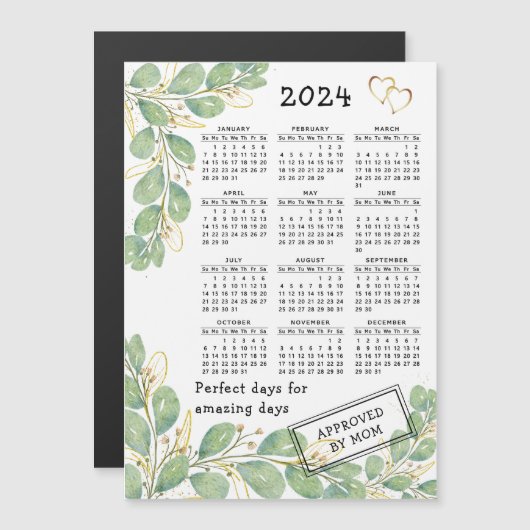 Custom 2024 Kalender Magneet Eucalyptus Wit Zwart (Voorkant / Achterkant)