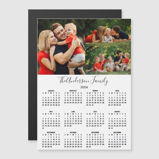Custom 2026 Calendar 3 Photo Collage Magnet (Voorkant / Achterkant)