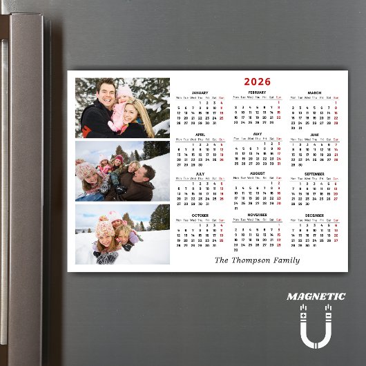 Custom 2026 Calendar Photo Collage Name Magnet