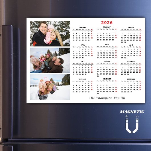 Custom 2026 Calendar Photo Collage Name Magnet  