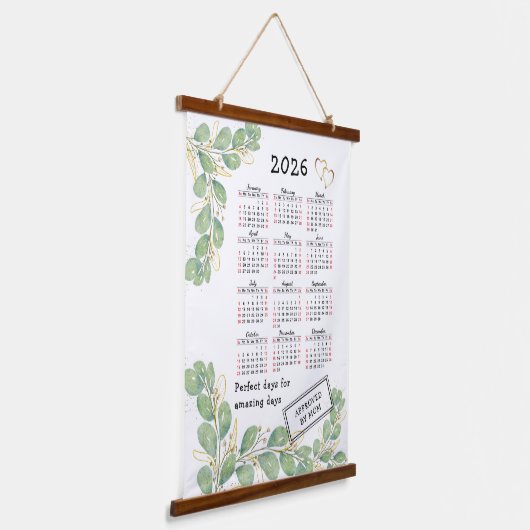 Custom 2026 Calendar with Elegant Eucalyptus Hangend Wandkleed (Gebogen)