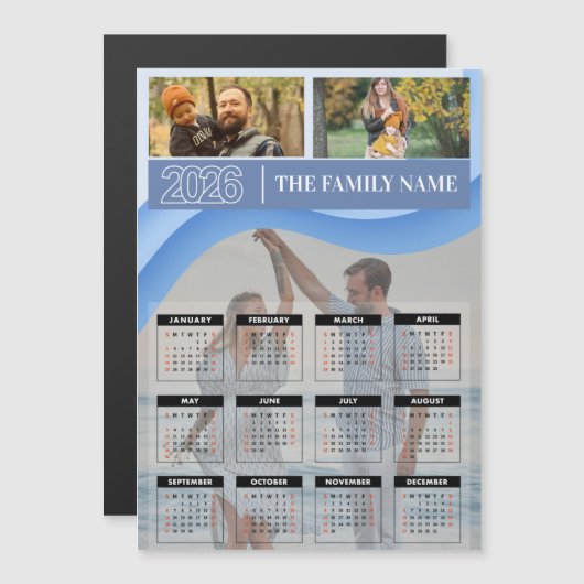 Custom 2026 Photo Family Name Calendar Magnetic  (Voorkant / Achterkant)