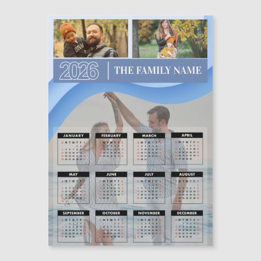 Custom 2026 Photo Family Name Calendar Magnetic  (Voorkant)