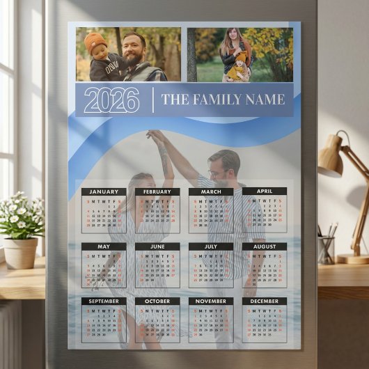 Custom 2026 Photo Family Name Calendar Magnetic 