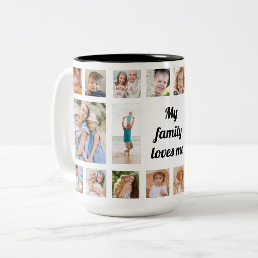 Custom 20 familie foto collage familie houdt van m tweekleurige koffiemok (Voorkant links)