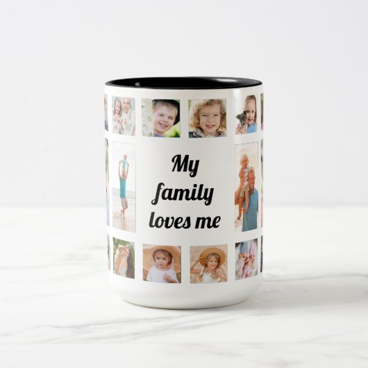 Custom 20 familie foto collage familie houdt van m tweekleurige koffiemok (Center)