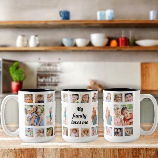 Custom 20 familie foto collage familie houdt van m tweekleurige koffiemok