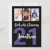 Custom 21e verjaardag zwart moderne fotocollage kaart (Voorkant)
