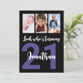 Custom 21e verjaardag zwart moderne fotocollage kaart (Staand voorkant)