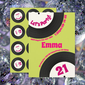 Custom 21st Birthday Colourful Retro Fun Record Kaart
