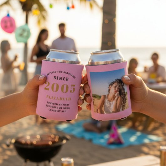 Custom 21st Birthday Pink Gold With Photo Blikjeskoeler