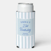 Custom 21st Birthday Preppy Blue Striped Party Seltzer Blikjeskoeler (Seltzer Voorkant)