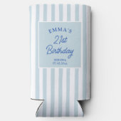 Custom 21st Birthday Preppy Blue Striped Party Seltzer Blikjeskoeler (Achterkant)