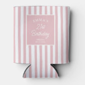 Custom 21st Birthday Preppy Pink Striped Party Blikjeskoeler (Voorkant)