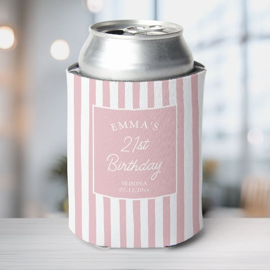 Custom 21st Birthday Preppy Pink Striped Party Blikjeskoeler