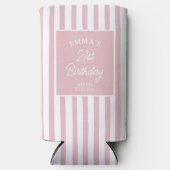 Custom 21st Birthday Preppy Pink Striped Party Seltzer Blikjeskoeler (Voorkant)