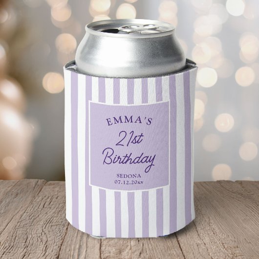 Custom 21st Birthday Preppy Purple Striped Party Blikjeskoeler