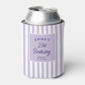 Custom 21st Birthday Preppy Purple Striped Party Blikjeskoeler (Blikje Voorkant)