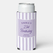 Custom 21st Birthday Preppy Purple Striped Party Seltzer Blikjeskoeler (Seltzer Voorkant)