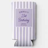 Custom 21st Birthday Preppy Purple Striped Party Seltzer Blikjeskoeler (Achterkant)