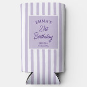 Custom 21st Birthday Preppy Purple Striped Party Seltzer Blikjeskoeler (Voorkant)