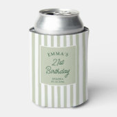 Custom 21st Birthday Preppy Sage Striped Party Blikjeskoeler (Blikje Voorkant)