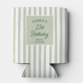 Custom 21st Birthday Preppy Sage Striped Party Blikjeskoeler (Achterkant)