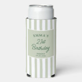 Custom 21st Birthday Preppy Sage Striped Party Seltzer Blikjeskoeler (Seltzer Voorkant)