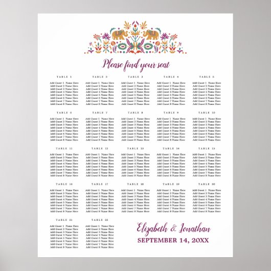 Custom 22 Tafel Indische Bloem Olifant bruiloft Poster (Voorkant)