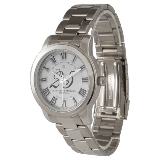 Custom 25 jaar zilveren bruiloft Jubileum Horloge (Gekanteld)