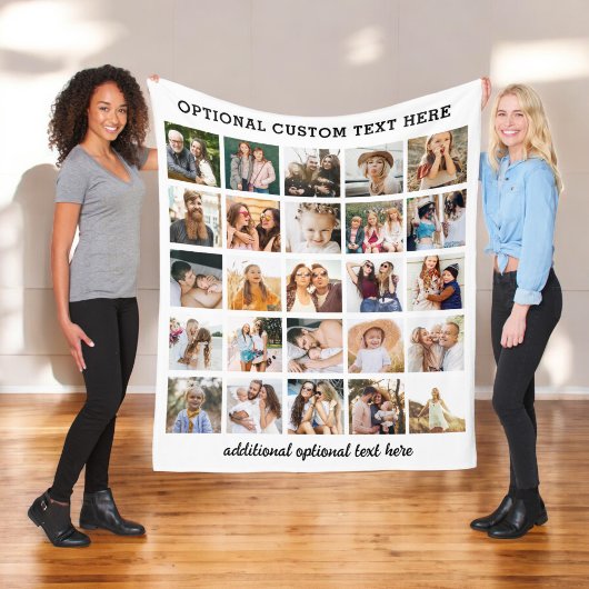 Custom 25 Photo Collage Zwart Instagram Fleece Deken