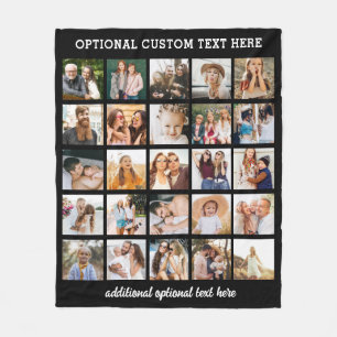 Custom 25 Photo Collage Zwart Instagram Fleece Deken