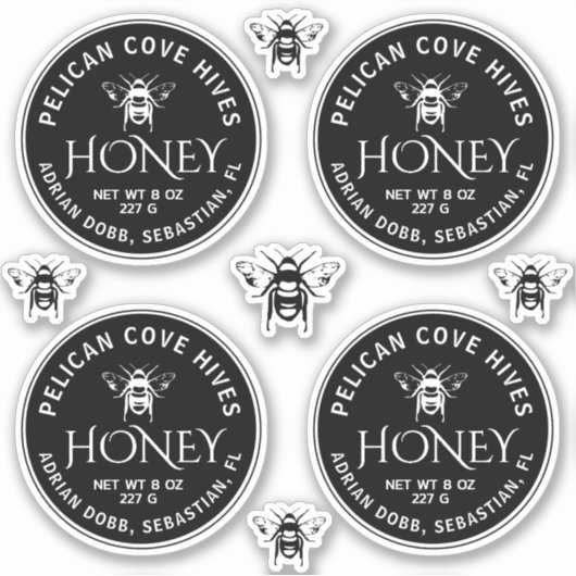 CUSTOM 2.5" VINYL Honing Label Bee Zwart (Voorkant)