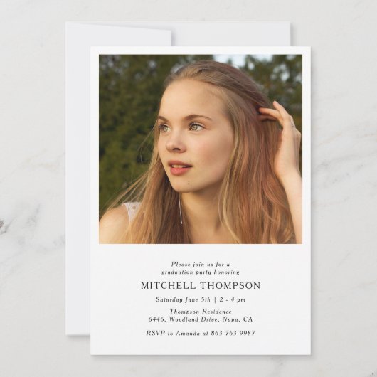 Custom 2 foto Blush Bloemen Afstuderen Uitnodiging (Achterkant)