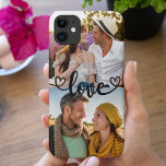 Custom 2 foto liefde met hart kalligrafie Case-Mate iPhone case<br><div class="desc">Voeg je eigen foto's en creëer je eigen unieke iPhone 11 telefoonhoesje toe. De fotosjabloon is klaar voor u om 2 van uw favoriete foto's toe te voegen. De overlay van tekst met handschrift leest simpelweg "love" in prachtige kalligrafie met liefdesharten aan elk uiteinde. U kunt dit frameloze, veelzijdige ontwerp...</div>