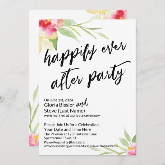 Custom 2 gelukkig ooit na het feest bloemenhand kaart (Voorkant / Achterkant)