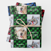 Custom 2 Pet Photo Happy Pawlidays Buffalo Pset Inpakpapier Vel (In situ)