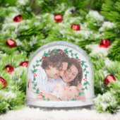 Custom 2 Photo Elegant Holly Wreath  Sneeuwbol (Kerstmis)