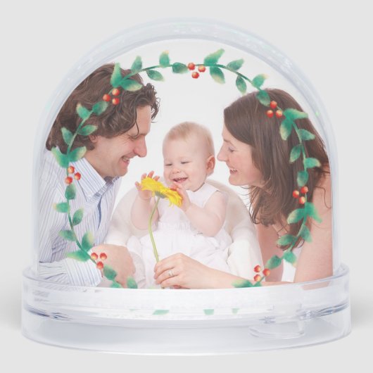 Custom 2 Photo Elegant Holly Wreath  Sneeuwbol (Achterkant)