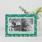 Custom 2-Photo Prettige feestdagen Modern Berries  Feestdagenkaart (Staand voorkant)