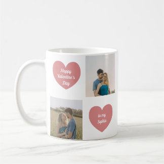 Custom 2 Photos, Hearts Graphic, Valentine's Day Koffiemok
