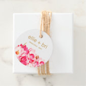 Custom 2" Ronde Roze Magnolia Bloemen Hang Label (In situ)