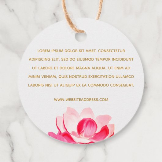 Custom 2" Ronde Roze Magnolia Bloemen Hang Label (Achterkant)