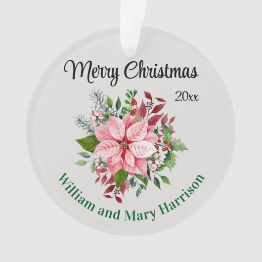 Custom, 2-Sides Pink Poinsettia Bouquet Acrylic Ornament (voorkant)