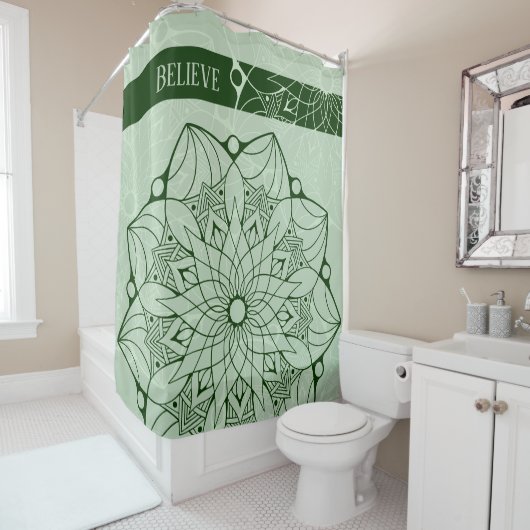 Custom 2 Tone Green Mandala Shower Curtain Douchegordijn (In situ)