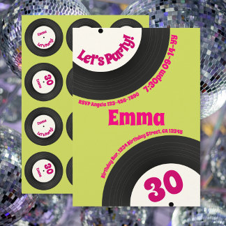 Custom 30th Birthday Colourful Retro Fun Record Kaart
