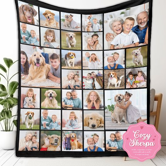 Custom 33 Photo Collage Family Friends Keepsake Sherpa Deken